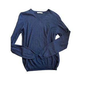 Suitsupply V-Neck Sweater Large Navy Blue Cotton Cashmere Blend Pullover Classic